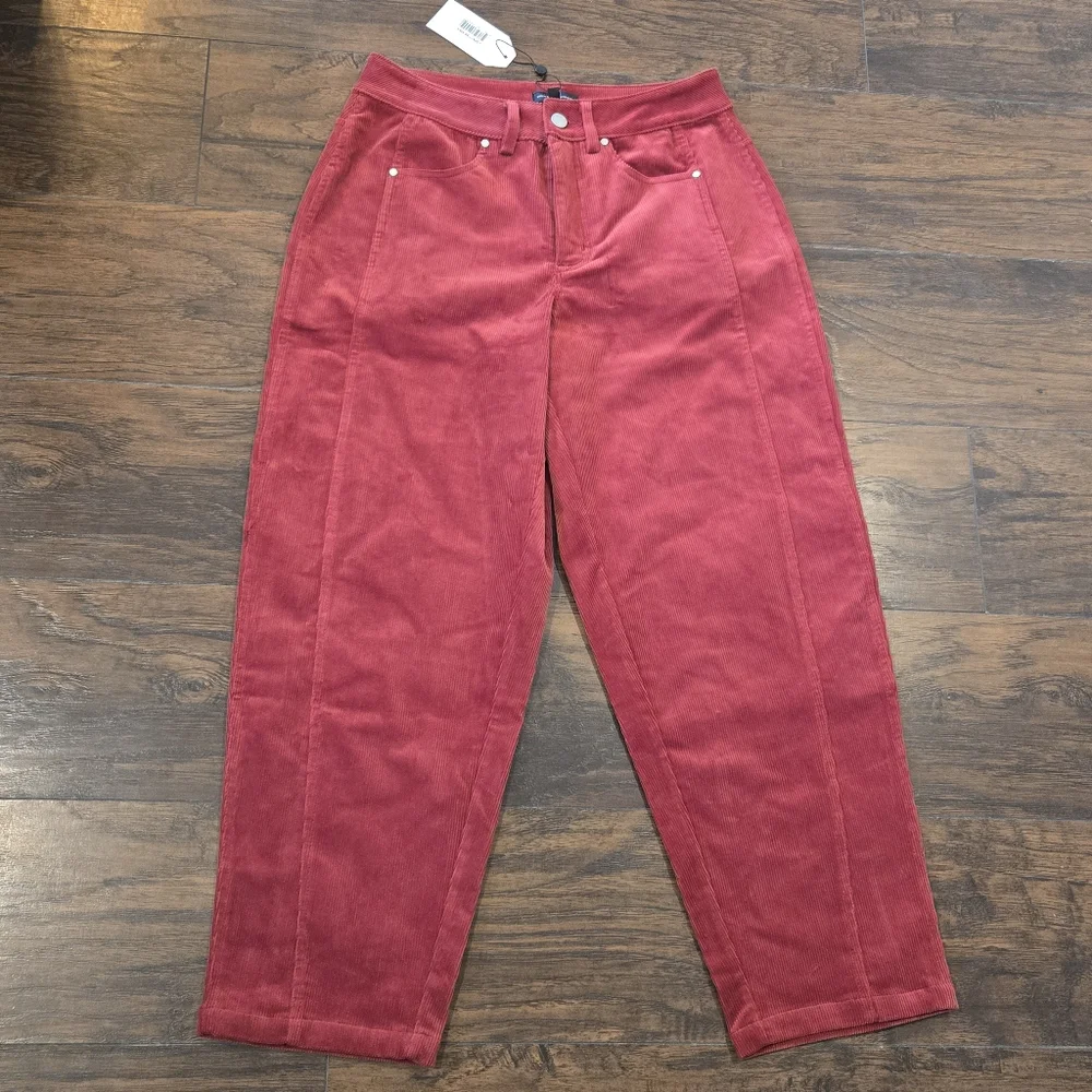 New UNIVERSAL STANDARD Dakota Twisted Barrel Leg Corduroy Pants Red Size 4